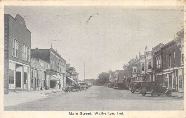 Walkerton Indiana Main Street White Borders Vintage Postcard U1449