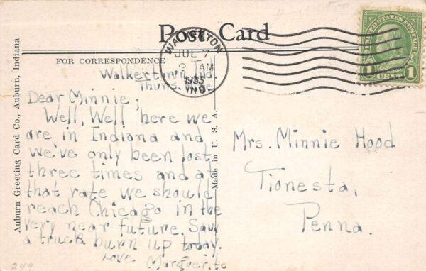 Walkerton Indiana Main Street White Borders Vintage Postcard U1449 - Image 2