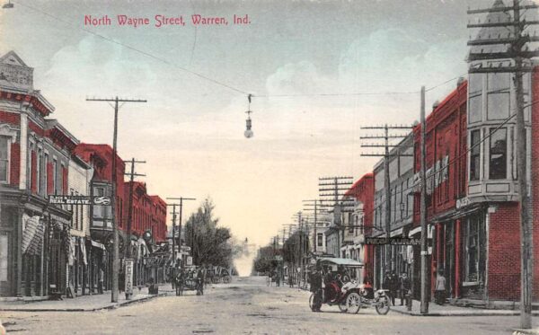 Warren Indiana North Wayne Street Shops and Cars Vintage Postcard U1451