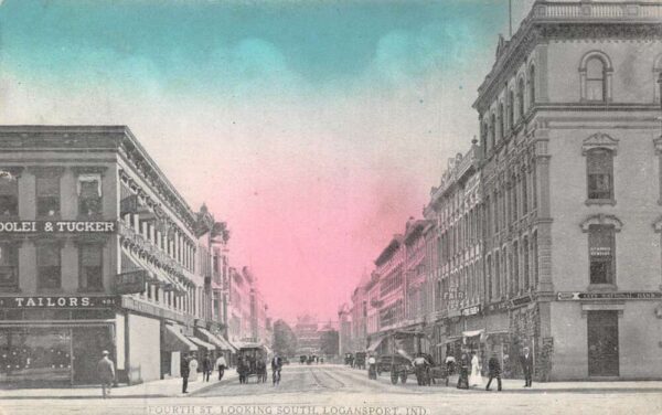 Logansport Indiana Fourth Street Looking South Hand Colored Lithograph PC U1462