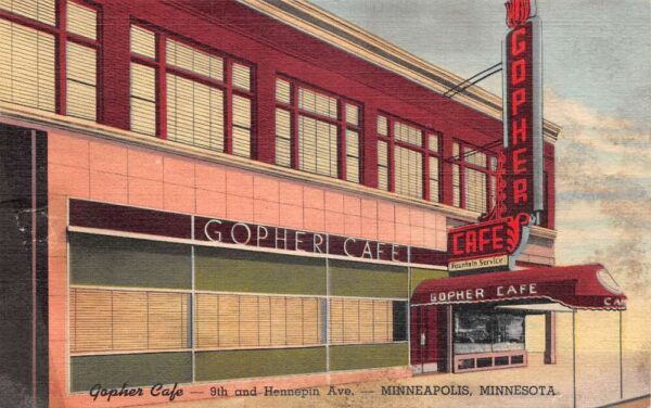 Minneapolis Minnesota Gopher Cafe Exterior Linen Card Vintage Postcard U1482