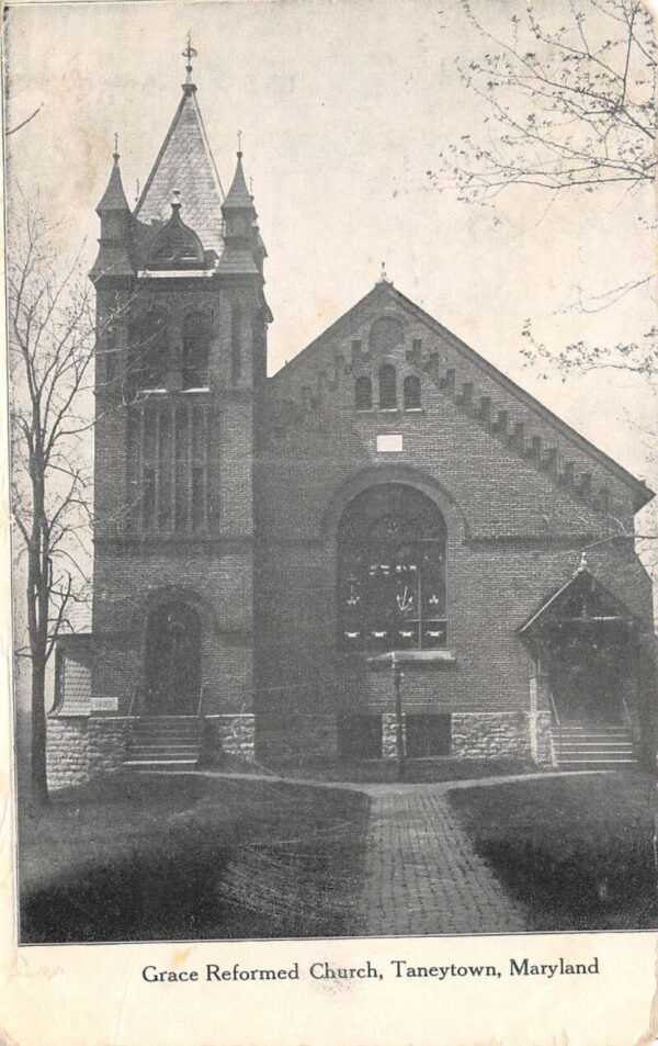 Taneytown Maryland Grace Reformed Church B/W Lithograph Vintage Postcard U1538