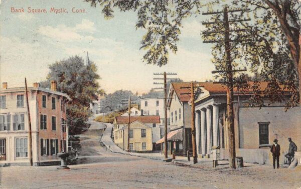 Mystic Connecticut Bank Square Divided Back Vintage Postcard U1539