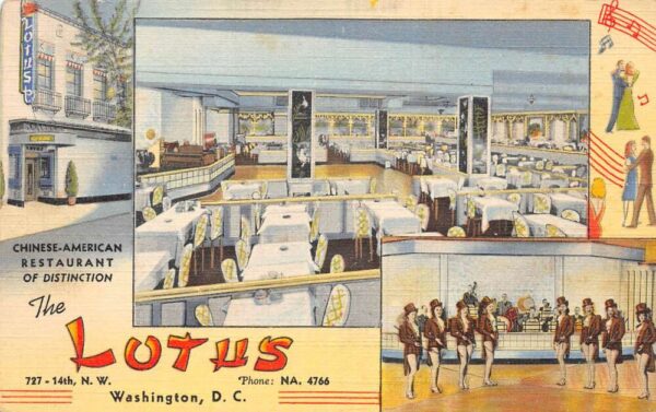 Washington D.C. The Lotus Chinese American Restaurant Color Linen Card PC U1540