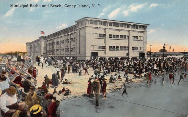 Coney Island New York Municipal Baths Building and Beach Divided Back PC U1544