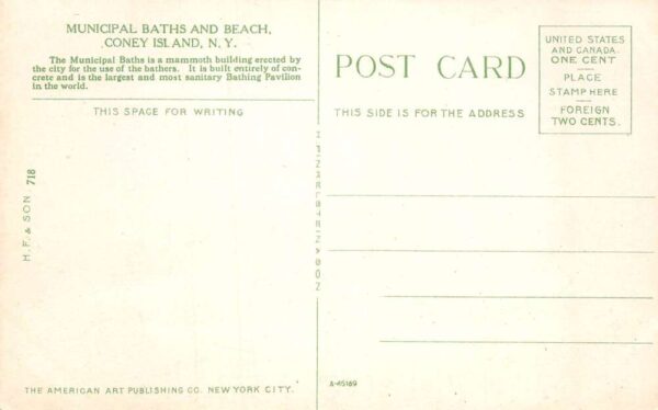 Coney Island New York Municipal Baths Building and Beach Divided Back PC U1544 - Image 2