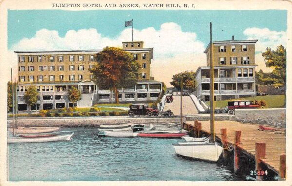 Watch Hill Rhode Island Plimpton Hotel and Annex White Borders Vintage PC U1550