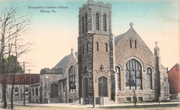 Muncy Pennsylvania Evangelical Lutheran Church Hand Colored Lithograph PC U1560