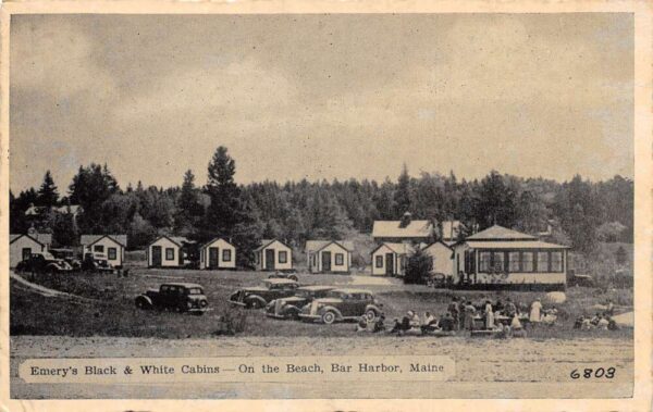 Bar Harbor Maine Emery's Black and White Cabins On the Beach Vintage PC U1568