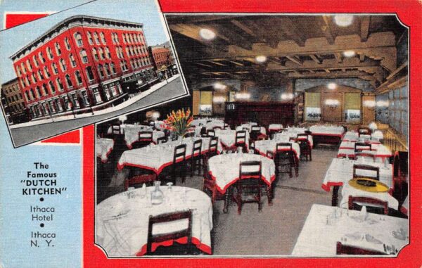 Ithaca New York " Dutch Kitchen" Inside Ithaca Hotel Color Linen Card PC U1569