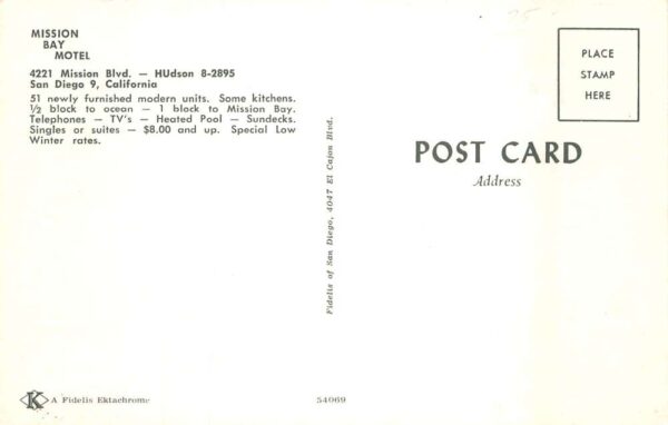 San Diego California Mission Bay Motel Multi-View Card Vintage Postcard U1584 - Image 2