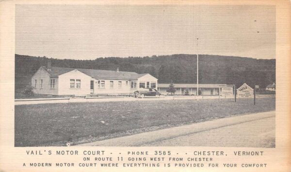 Chester Vermont Vail's Motor Court Divided Back Vintage Postcard U1590