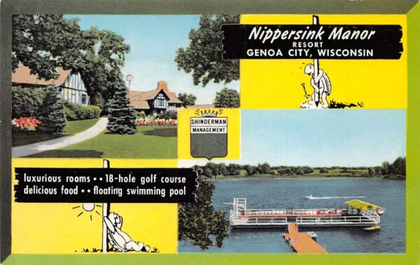 Genoa City Wisconsin Nippersink Manor Resort Multi-View Card Vintage PC U1598