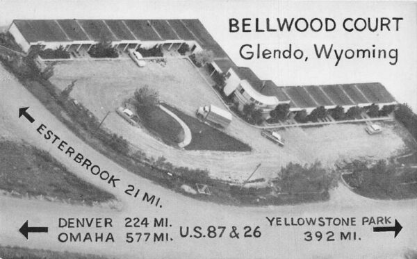 Glendo Wyoming Bellwood Court Motel Aerial View Vintage Postcard U1605