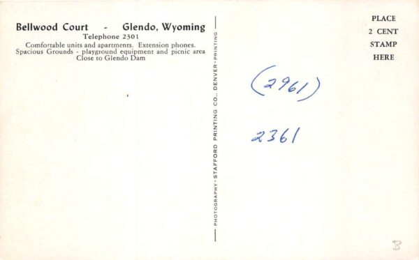 Glendo Wyoming Bellwood Court Motel Aerial View Vintage Postcard U1605 - Image 2