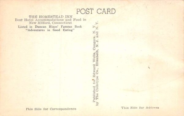New Milford Connecticut Dining Room of The Homestead Inn Vintage Postcard U1606 - Image 2