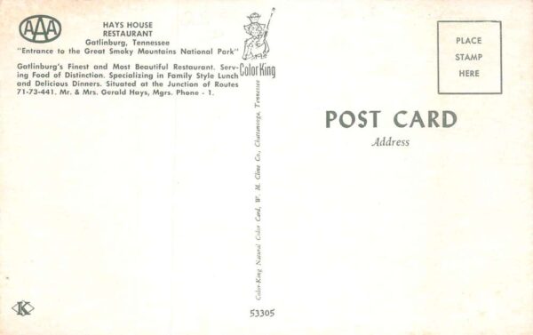 Gatlinburg Tennessee Hays House Restaurant Multi-View Card Vintage PC U1608 - Image 2