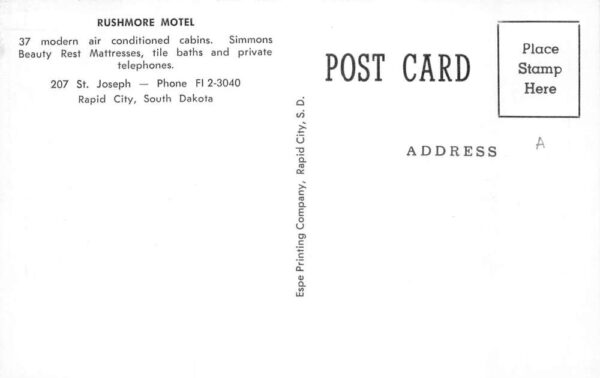 Rapid City South Dakota Rushmore Hotel B/W Photochrome Vintage Postcard U1622 - Image 2