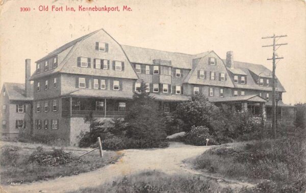 Kennebunkport Maine Old Fort Inn B/W Lithograph Vintage Postcard U1632