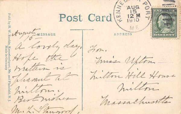 Kennebunkport Maine Old Fort Inn B/W Lithograph Vintage Postcard U1632 - Image 2