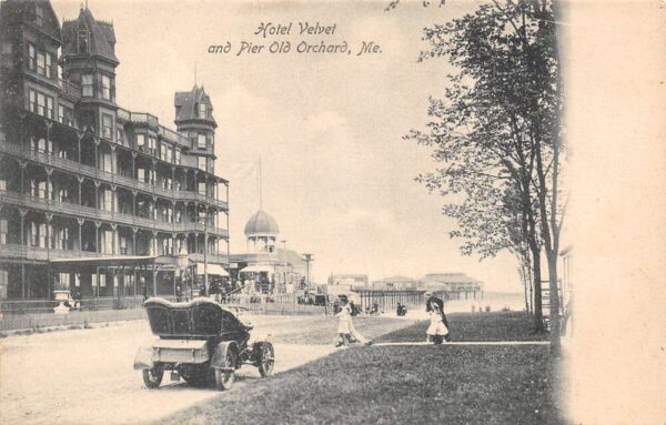 Old Orchard Maine Hotel Velvet and Pier Undivided Back Vintage Postcard U1638