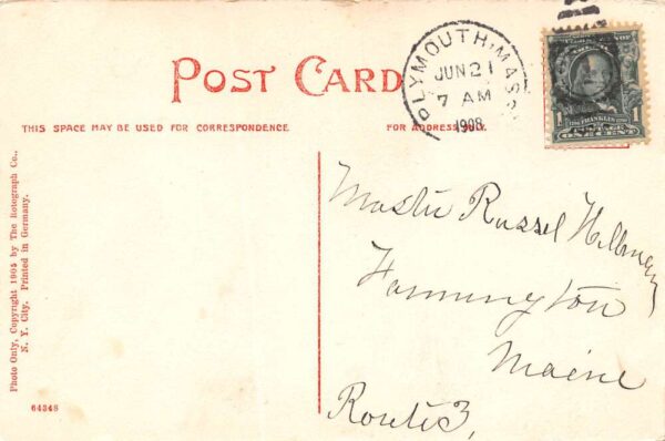 Plymouth Massachusetts Hotel Pilgrim Divided Back Vintage Postcard U1643 - Image 2