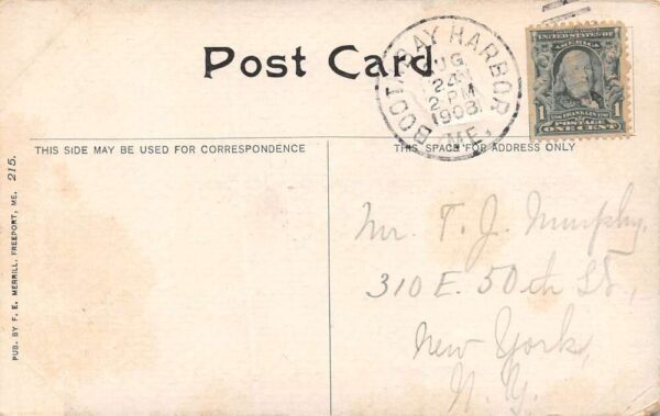 Boothbay Harbor Maine Higgins Inn B/W Lithograph Vintage Postcard U1655 - Image 2
