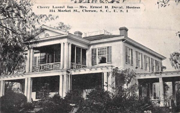 Cheraw South Carolina Cherry Laurel Inn B/W Lithograph Vintage Postcard U1661