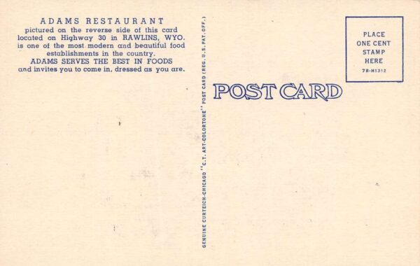 Rawlins Wyoming Adams Restaurant Multi-View Card Vintage Postcard U1690 - Image 2