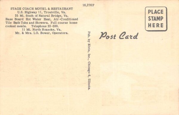 Troutville Virginia Stage Coach Motel & Restaurant Multi-View Card PC U1694 - Image 2