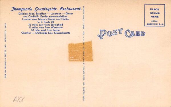 Sturbridge Line Massachusetts Thompson's Countryside Restaurant Vintage PC U1699 - Image 2