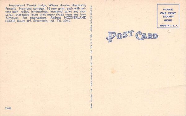 Greenfield Indiana Hoosierland Tourist Lodge Multi-View Card Vintage PC U1702 - Image 2