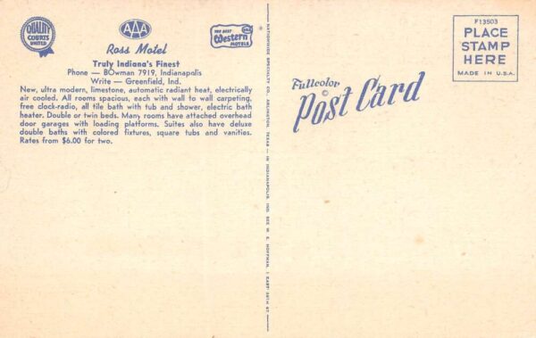 Indianapolis Indiana Ross Motel Multi-View Linen Card Vintage Postcard U1704 - Image 2
