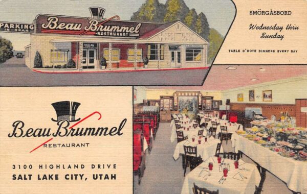 Salt Lake City Utah Beau Brummel Restaurant Multi-View Linen Card Postcard U1707