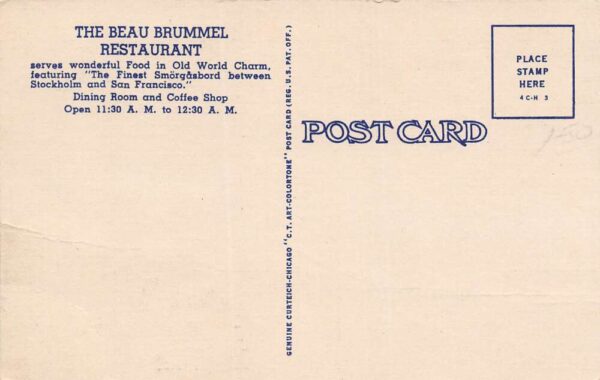 Salt Lake City Utah Beau Brummel Restaurant Multi-View Linen Card Postcard U1707 - Image 2
