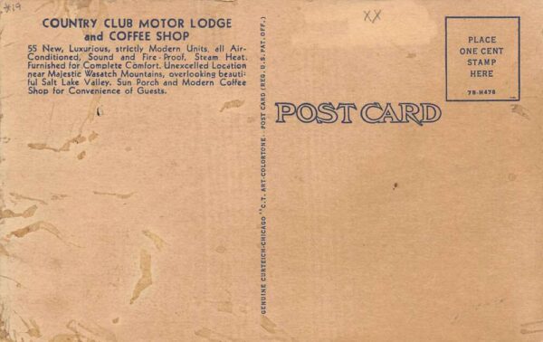 Salt Lake City Utah Country Club Motor Lodge & Coffee Shop Vintage PC U1710 - Image 2