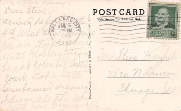 Salt Lake City Utah Colonial Village Auto Court B/W Photochrome Vintage PC U1711 - Image 2