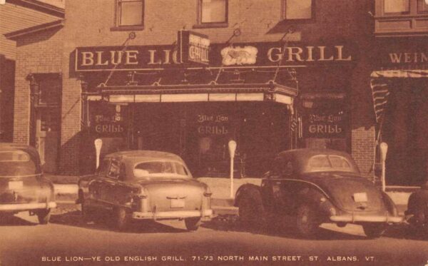 St. Albans Vermont Blue Lion Old English Grill B/W Lithograph PC U1715