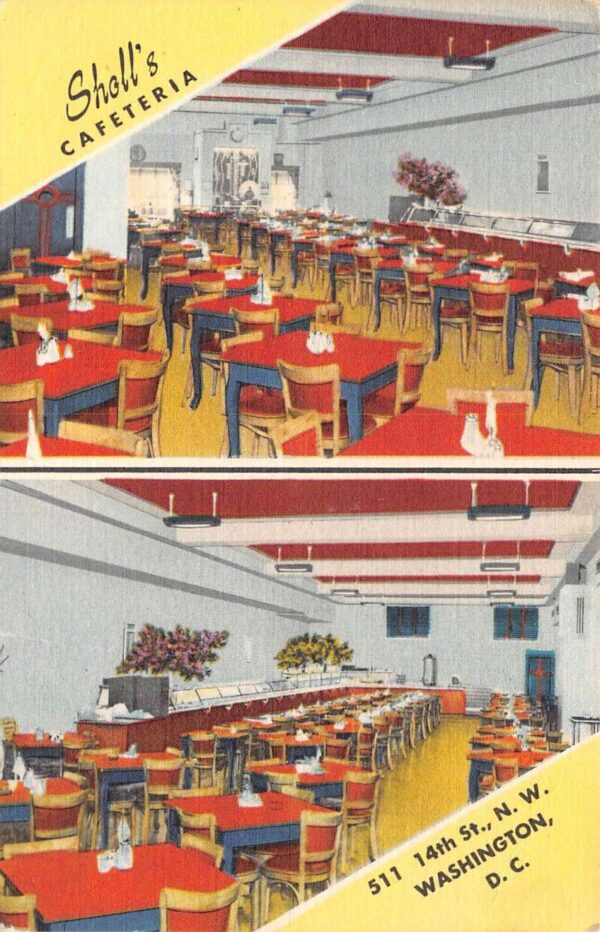 Washington D.C. Sholl's Cafeteria Multi-View Linen Card Vintage Postcard U1720