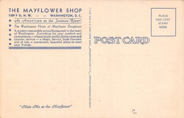 Washington D.C. The Washington Mayflower Restaurant Multi-View Linen PC U1723 - Image 2
