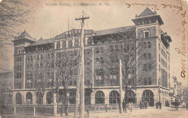Clarksburg West Virginia Waldo Hotel Sepia Tone Lithograph Vintage PC U1732