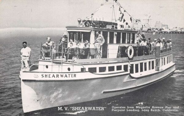 Long Beach California M.V. "Shearwater" B/W Photochrome Vintage Postcard U1744