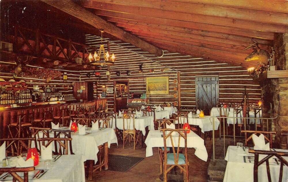 Manahawkin New Jersey Clayton's Log Cabin Dining Room Vintage Postcard