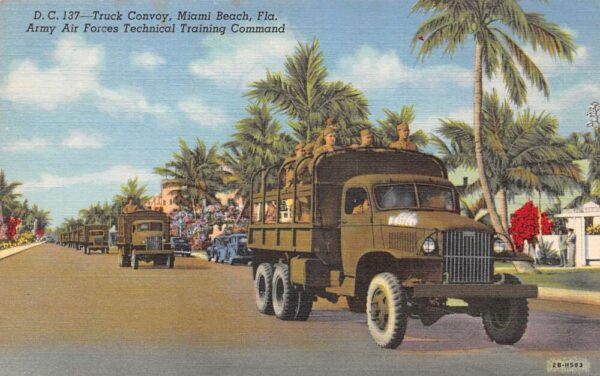 Miami Beach Florida Army Air Forces Tech Truck Convoy Military Postcard AA64477