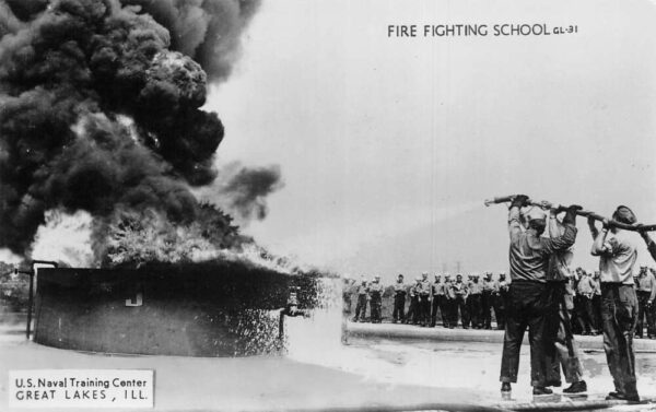Great Lakes Illinois Naval Training Fire Fighting School Real Photo PC AA64480