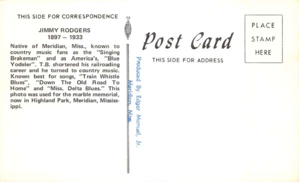 Jimmy Rodgers Country Music Singer Vintage Postcard AA64481 - Image 2