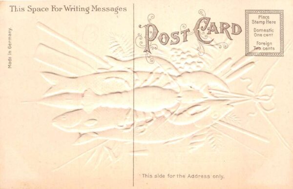 Lobster and Fish Embossed Airbrushed Food Vintage Postcard AA64484 - Image 2