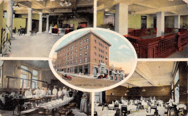 Alton Illinois Illini Hotel Multi-View Card Vintage Postcard U1772