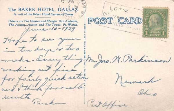 Dallas Texas Baker Hotel White Borders Vintage Postcard U1781 - Image 2