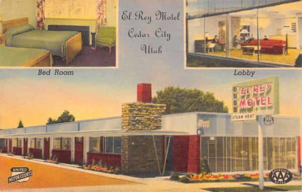 Cedar City Utah El Rey Motel Multi-View Linen Card Vintage Postcard U1790